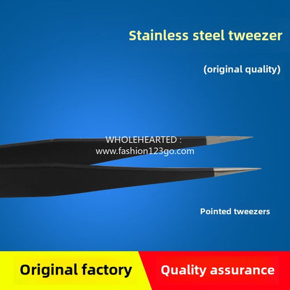 1279★ [Original factory installed] Stainless steel anti-static tweezers Sewing tools Tweezers pointed thickened anti-skid tweezers