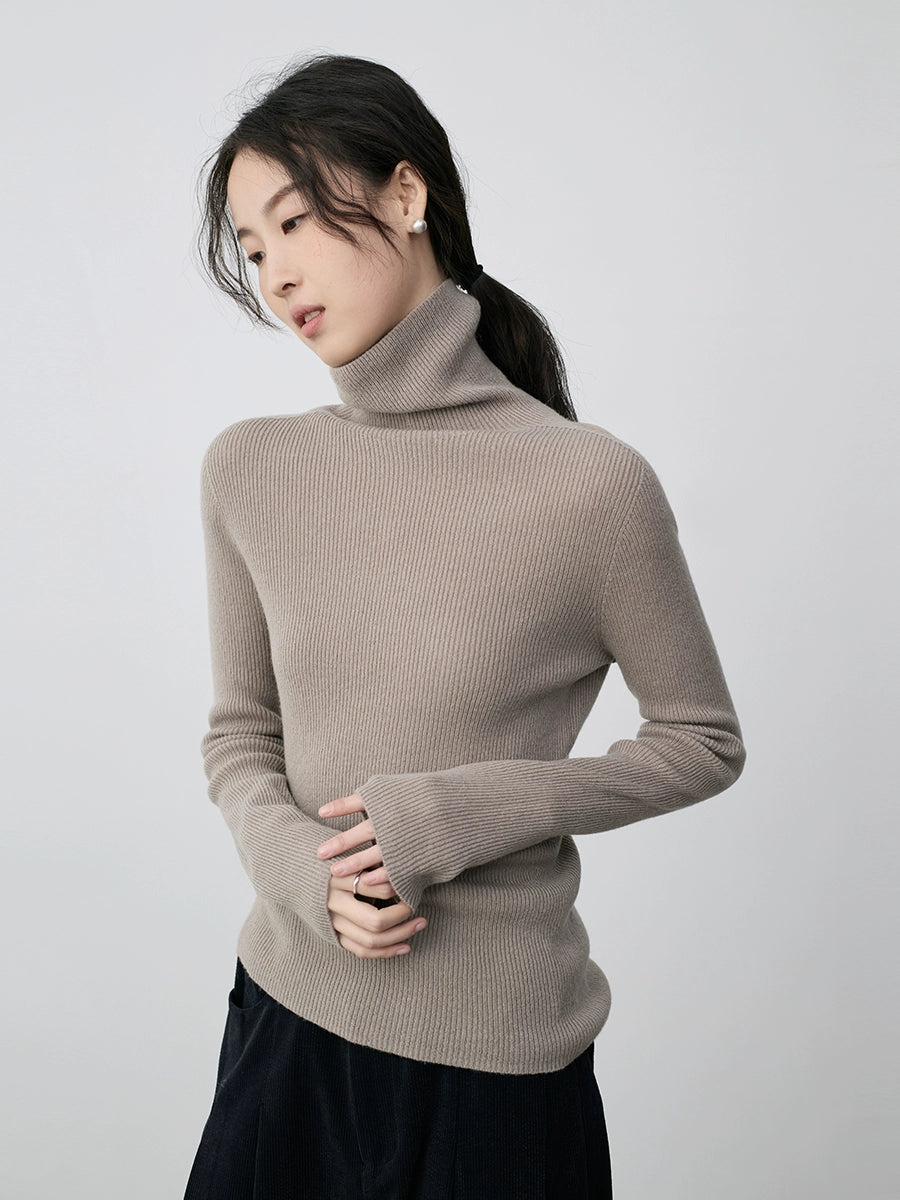 CAREMIND100% pure wool seamless turtleneck bottoming shirt five-color slim-fitting headgear knitted sweater inner cardigan women