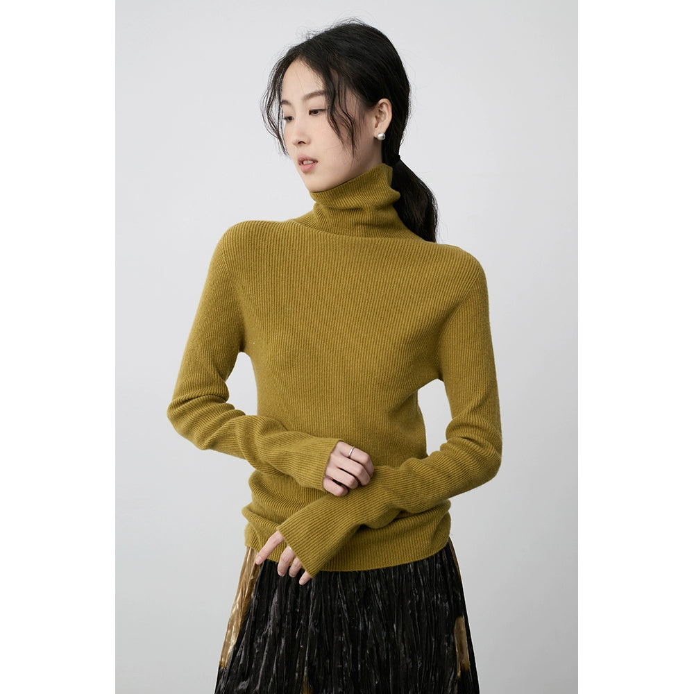 CAREMIND100% pure wool seamless turtleneck bottoming shirt five-color slim-fitting headgear knitted sweater inner cardigan women