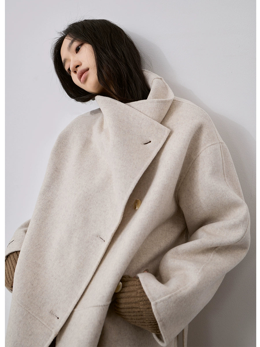 CAREMIND100% wool heavy industry double-sided woolen coat autumn and winter female intellectual strap-on medium and long coat