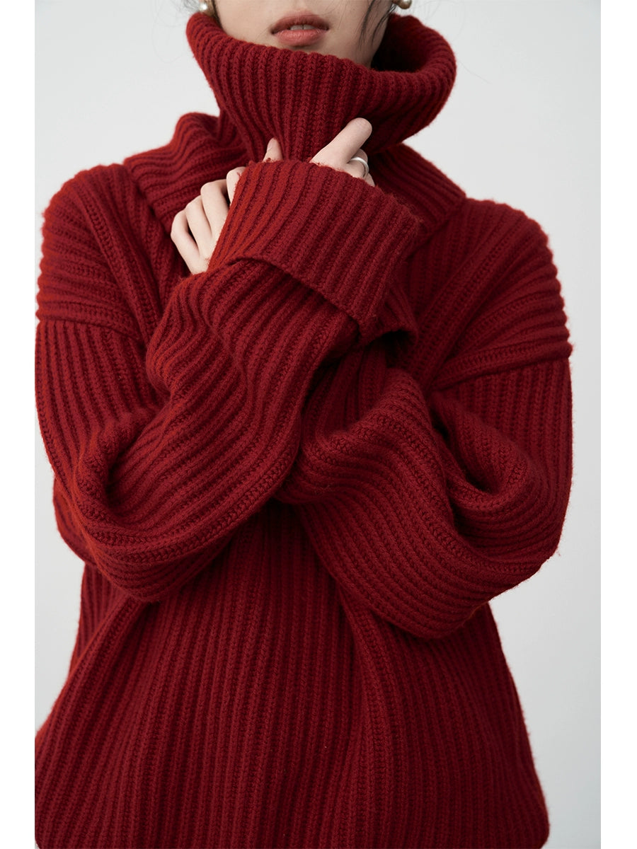 CAREMIND Christmas red festive atmosphere warm sweater lazy style design knitted sweater/removable collar cover