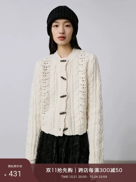 CAREMIND autumn and winter knitted twist wool small short top heavy handmade crocheted sweater cardigan jacket