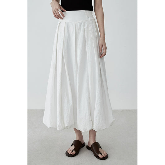 CAREMIND French white high-waisted anti-wrinkle bud skirt for women's summer thin A-shaped puffy skirt