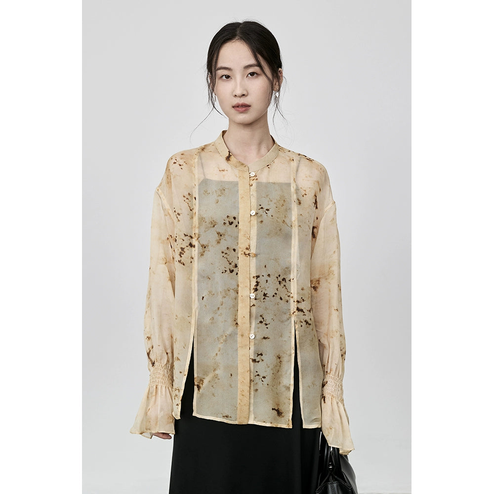 CAREMIND national style new Chinese top wide version sunscreen shirt elegant slightly transparent long-sleeved shirt women