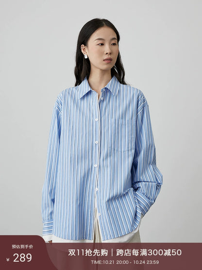 [Architect Shirt] CAREMIND Blue Striped Shirt Women's Spring and Autumn Commuter Temperament Loose Top Jacket