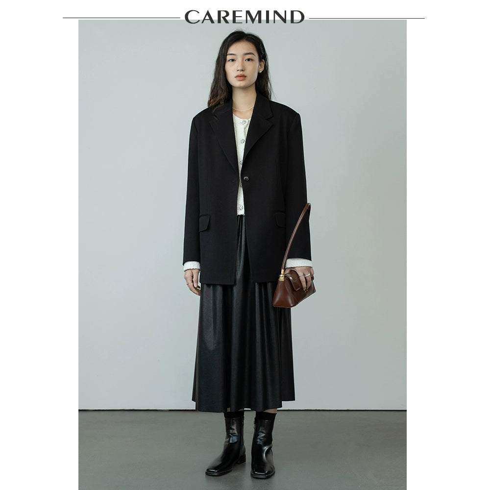 CAREMIND [Urban Street] Ball New PU Rubber Band Waist Skinny Leather Skirt Women's Imitation Sheepskin Skirt