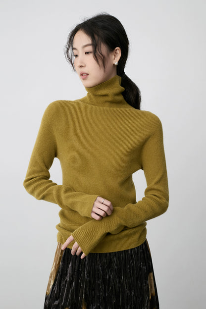 CAREMIND100% pure wool seamless turtleneck bottoming shirt five-color slim-fitting headgear knitted sweater inner cardigan women