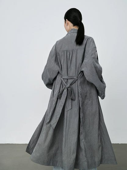 CAREMIND Casual loose gray medium and long trench coat French retro temperament thin coat women