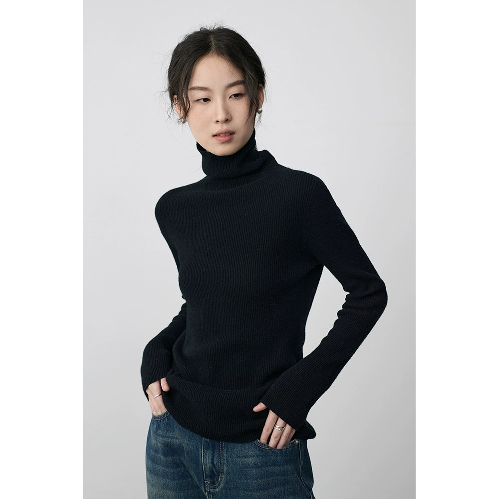 CAREMIND100% pure wool seamless turtleneck bottoming shirt five-color slim-fitting headgear knitted sweater inner cardigan women