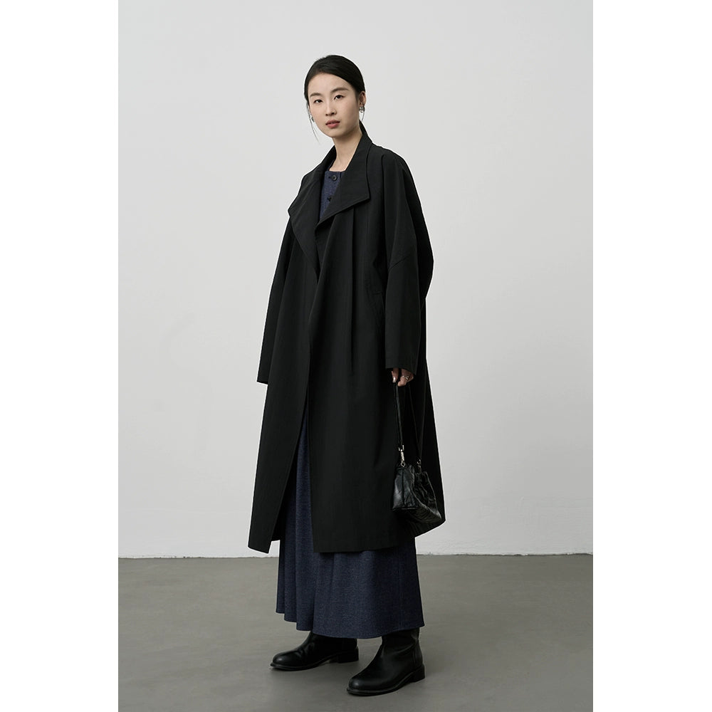 CAREMIND Silhouette langer Trenchcoat 2024 Frühling und Herbst neuer koreanischer Stehkragenmantel im britischen Stil für Damen 