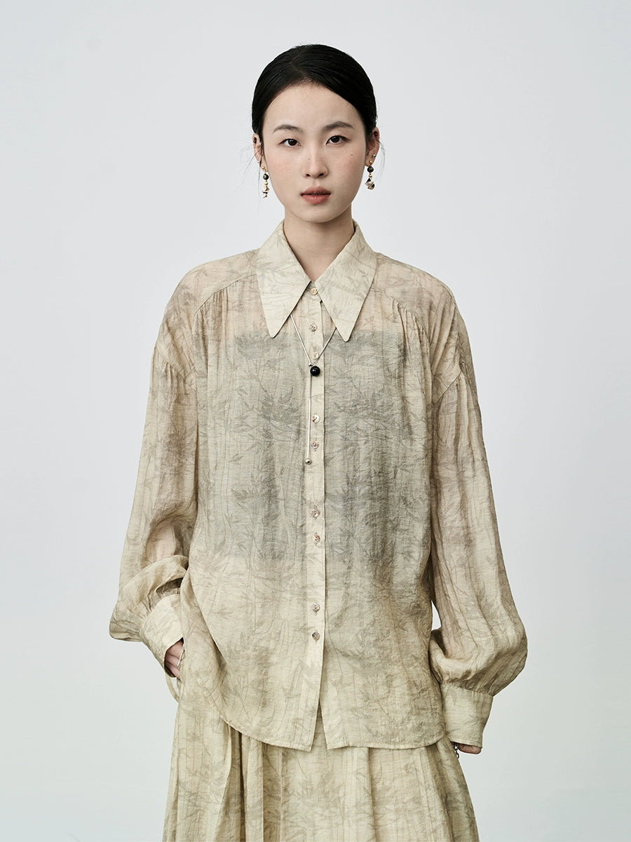 CAREMIND Neues chinesisches Set 2024 Retro Bamboo Shadow Shirt + Faltenrock Zweiteiliges Set 