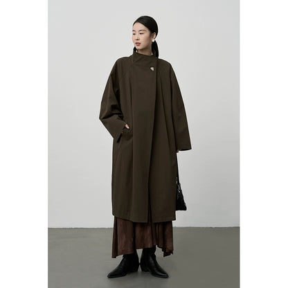 CAREMIND Silhouette langer Trenchcoat 2024 Frühling und Herbst neuer koreanischer Stehkragenmantel im britischen Stil für Damen 