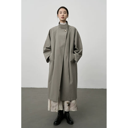 CAREMIND Silhouette langer Trenchcoat 2024 Frühling und Herbst neuer koreanischer Stehkragenmantel im britischen Stil für Damen 