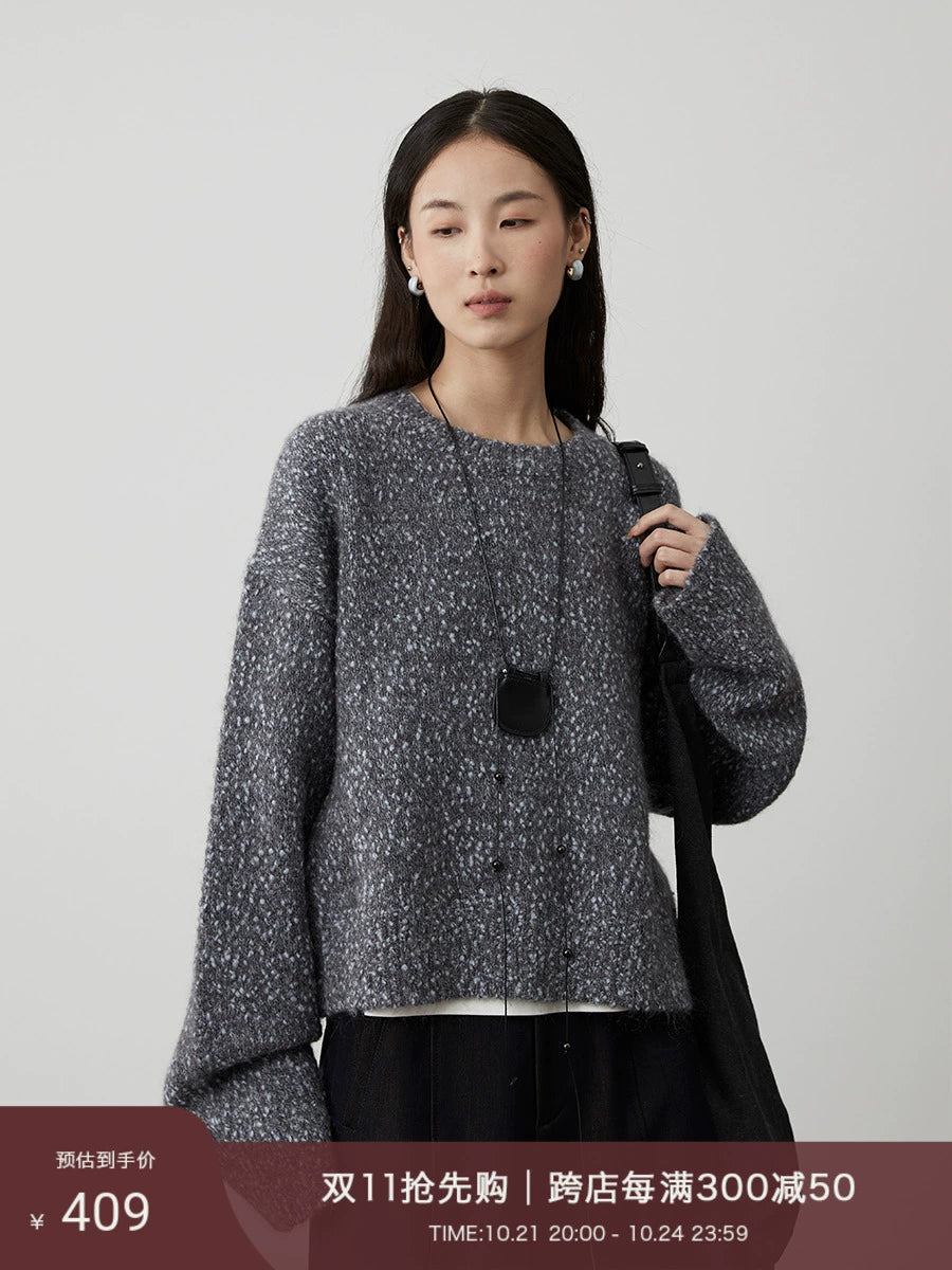 [Winterfilm] CAREMIND schlichter und eleganter blauer Farbpunkt-Pullover mit Rundhalsausschnitt, Strickpullover, Oberteil für Damen 