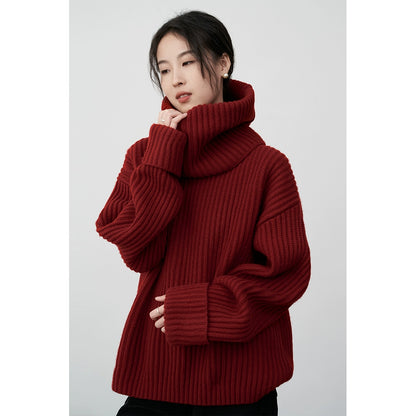 CAREMIND Christmas red festive atmosphere warm sweater lazy style design knitted sweater/removable collar cover