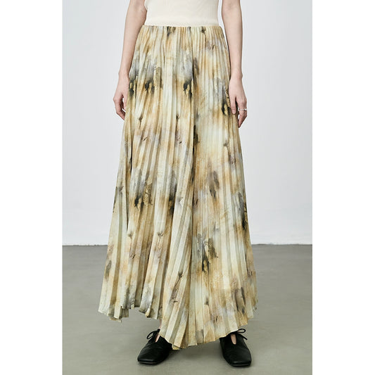 CAREMIND art genre oil painting skirt irregular skirt niche design pleated skirt