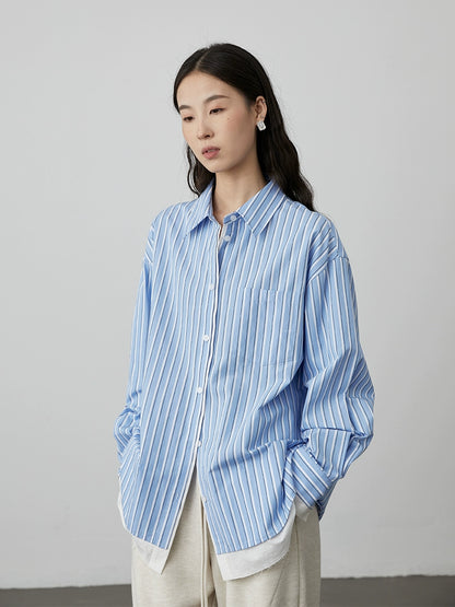 [Architect Shirt] CAREMIND Blue Striped Shirt Women's Spring and Autumn Commuter Temperament Loose Top Jacket