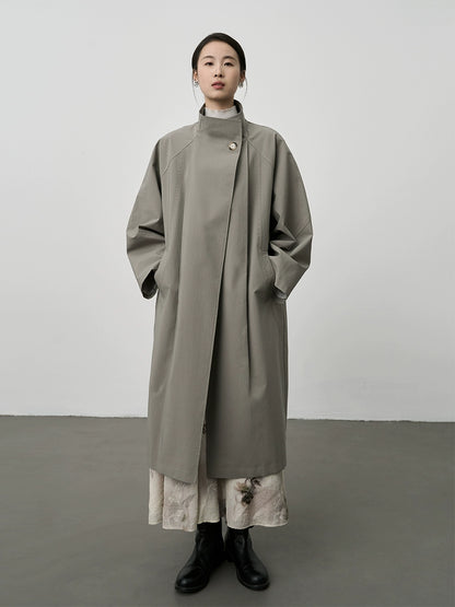 CAREMIND Silhouette langer Trenchcoat 2024 Frühling und Herbst neuer koreanischer Stehkragenmantel im britischen Stil für Damen 