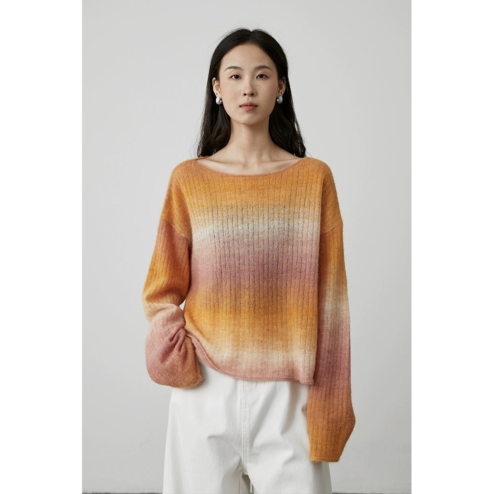 [Saftige Trauben] CAREMIND weicher, nebelartiger Pullover mit allmählicher Veränderung, lockerer, kurzer, weicher, hautfreundlicher Strickpullover für Damen 