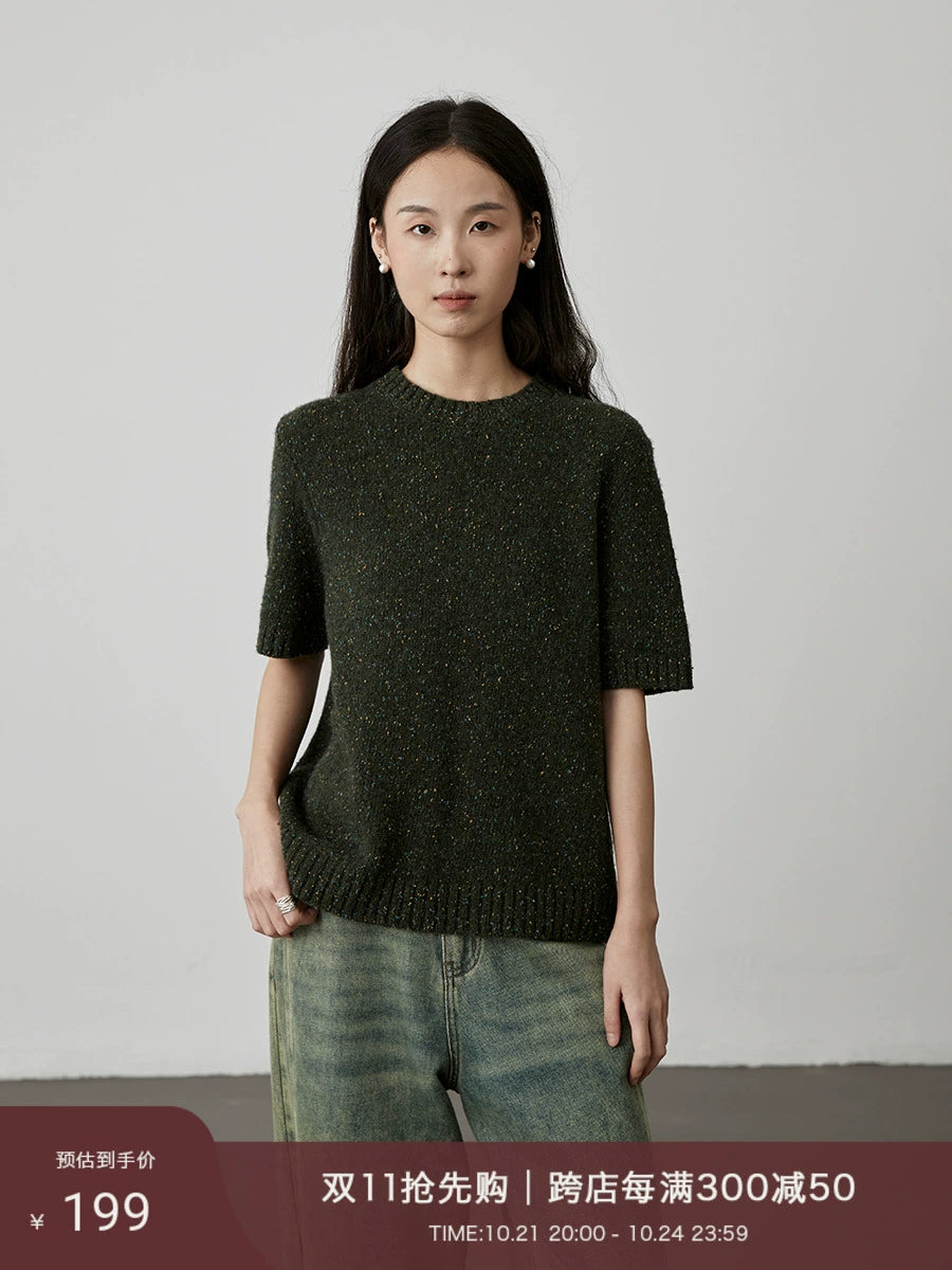 [Roomai Pullover] CAREMIND Color Dot Wollgarn Kurzer Pullover Basic Bottom Strickpullover Oberteil 