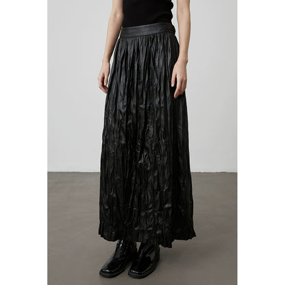 [Wandering the earth] CAREMIND chic brown-red pleated texture skirt niche versatile design long dress