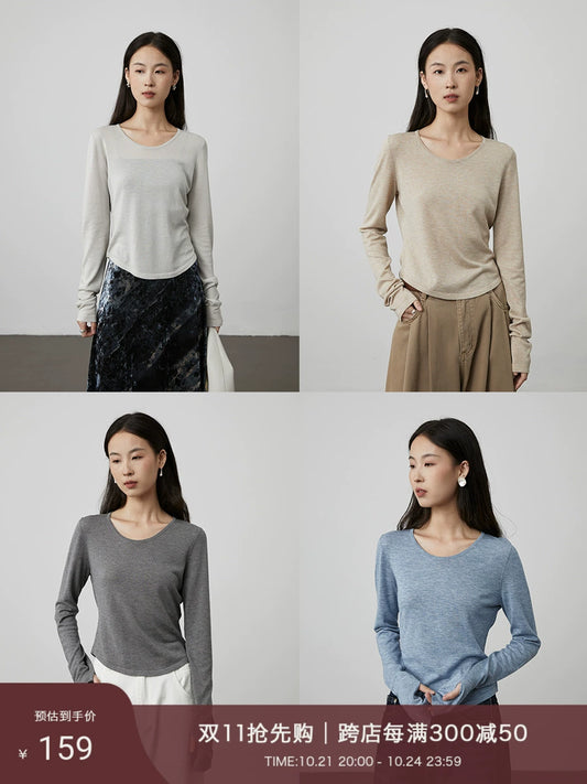 [Anxin T] CAREMIND vierfarbiger individueller Tencel-Wollpullover für Damen, klassisch, schlicht, hautfreundlich, Hemdoberteil 