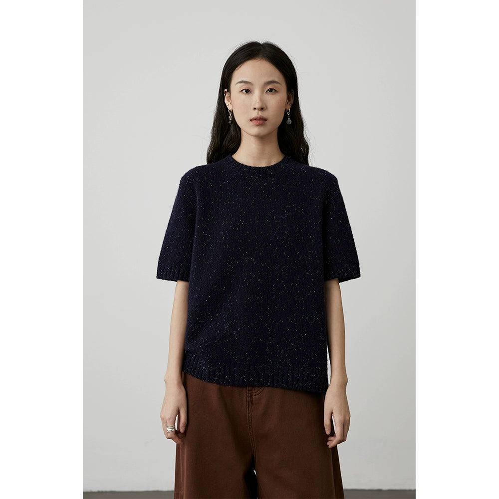 [Roomai Pullover] CAREMIND Color Dot Wollgarn Kurzer Pullover Basic Bottom Strickpullover Oberteil 