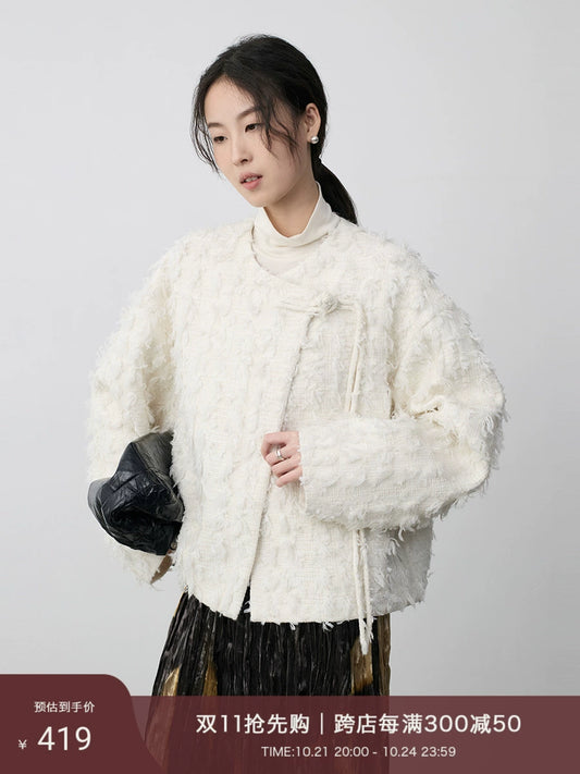 CAREMIND [Guoyun Tianxiang] Neue chinesische Xiaoxiangfeng exquisite Langarmjacke schickes Knopf-Cardigan-Oberteil 