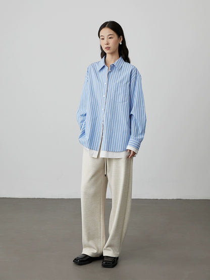 [Architect Shirt] CAREMIND Blue Striped Shirt Women's Spring and Autumn Commuter Temperament Loose Top Jacket