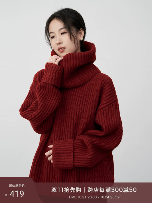 CAREMIND Christmas red festive atmosphere warm sweater lazy style design knitted sweater/removable collar cover