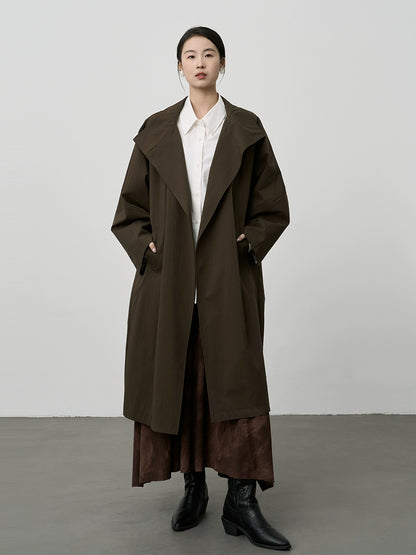 CAREMIND Silhouette langer Trenchcoat 2024 Frühling und Herbst neuer koreanischer Stehkragenmantel im britischen Stil für Damen 