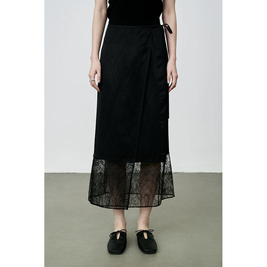 CAREMIND Atmosphere Sensing Hollow Lace Skirt Black One Piece Slim Paper Man