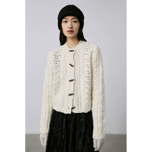 CAREMIND autumn and winter knitted twist wool small short top heavy handmade crocheted sweater cardigan jacket