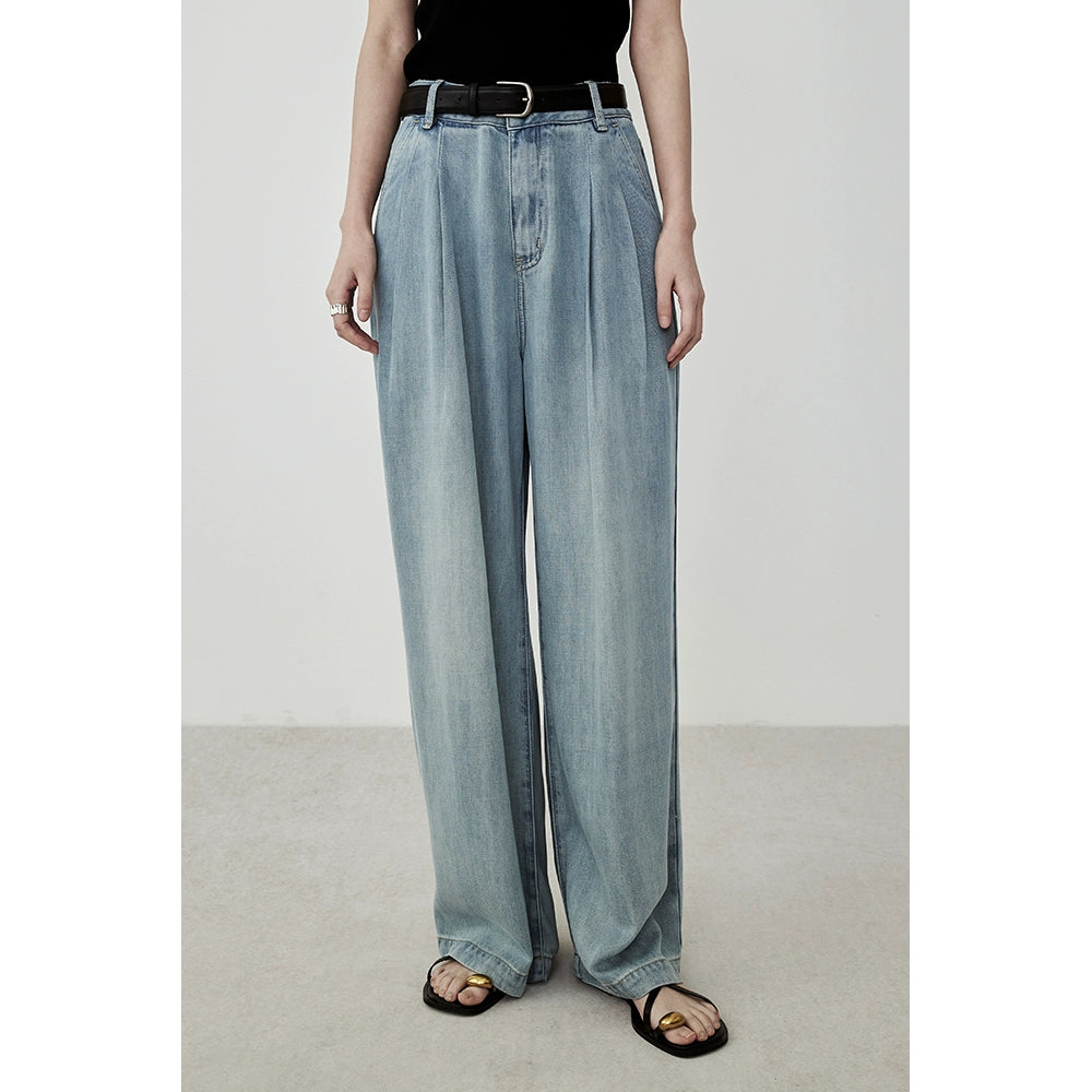 CAREMIND Blue Vintage Narrow Wide Leg Pants Premium Lyocell Summer Long Jeans Women