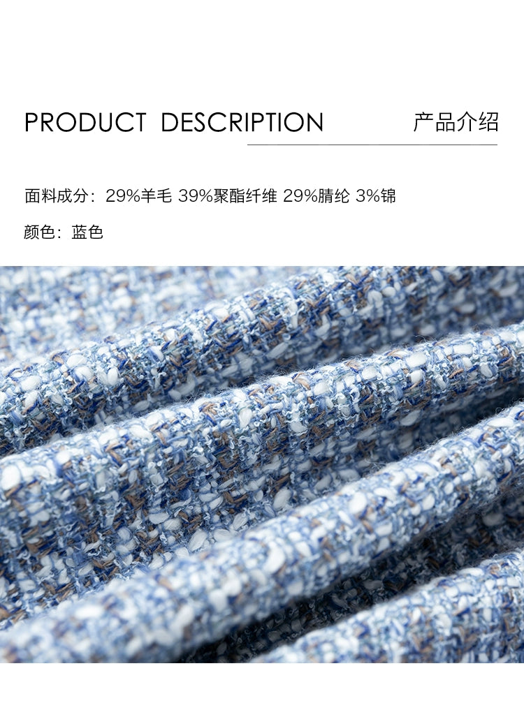 [Zeitlich begrenztes Sonderangebot] Originaldesign blaue Xiaoxiangfeng-Jacke Herbst und Winter Tweed kurzes Oberteil Pendeln 