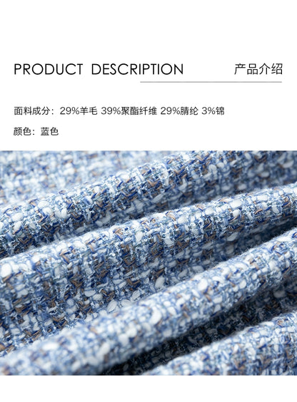 [Zeitlich begrenztes Sonderangebot] Originaldesign blaue Xiaoxiangfeng-Jacke Herbst und Winter Tweed kurzes Oberteil Pendeln 