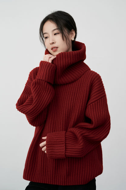 CAREMIND Christmas red festive atmosphere warm sweater lazy style design knitted sweater/removable collar cover