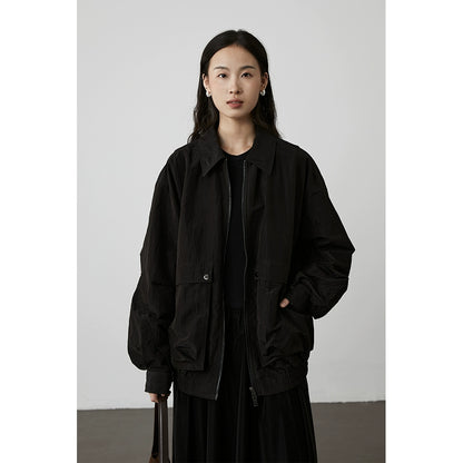 [Kurokawa-Jacke] CAREMIND Yamamoto Schwarze lässige Kurzjacke Strukturierte Reversjacke mit großer Tasche 