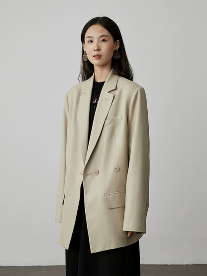 CAREMIND Apricot Premium Koreanische Version Blazer 2024 Frühling und Herbst Maulbeerseide Hochwertiges lässiges kleines Anzugoberteil 