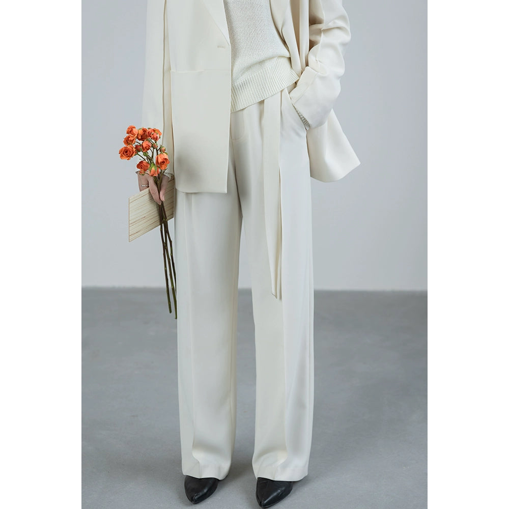 CAREMIND 24SS [Minimalist H-shape] silhouette beige suit women's premium straight-leg pants