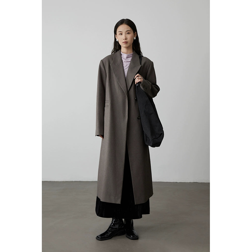 [Jazzanzug] Grauer Silhouettenmantel von CAREMIND, langer High-End-Trenchcoat im Kniestil 