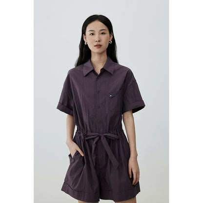 [Reiseoverall] CAREMIND traubenlila Overall Sommer und koreanische Version Polo Revers Top Taille Shorts 