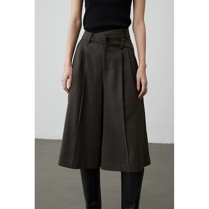 [Reithose] CAREMIND schicke weit geschnittene Hose mit asymmetrischem Design und versetzter Taille, kaffeegrüne mittlere Hose 