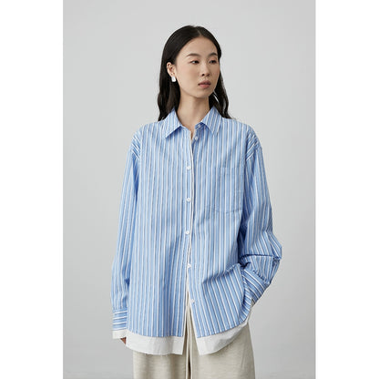 [Architect Shirt] CAREMIND Blue Striped Shirt Women's Spring and Autumn Commuter Temperament Loose Top Jacket