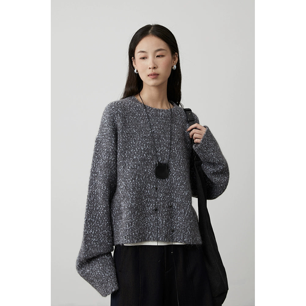 [Winterfilm] CAREMIND schlichter und eleganter blauer Farbpunkt-Pullover mit Rundhalsausschnitt, Strickpullover, Oberteil für Damen 