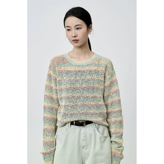 CAREMIND Macaron Soft Waxy Milk Knitted Sweater Gentle Lazy Long Sleeve Striped Pullover