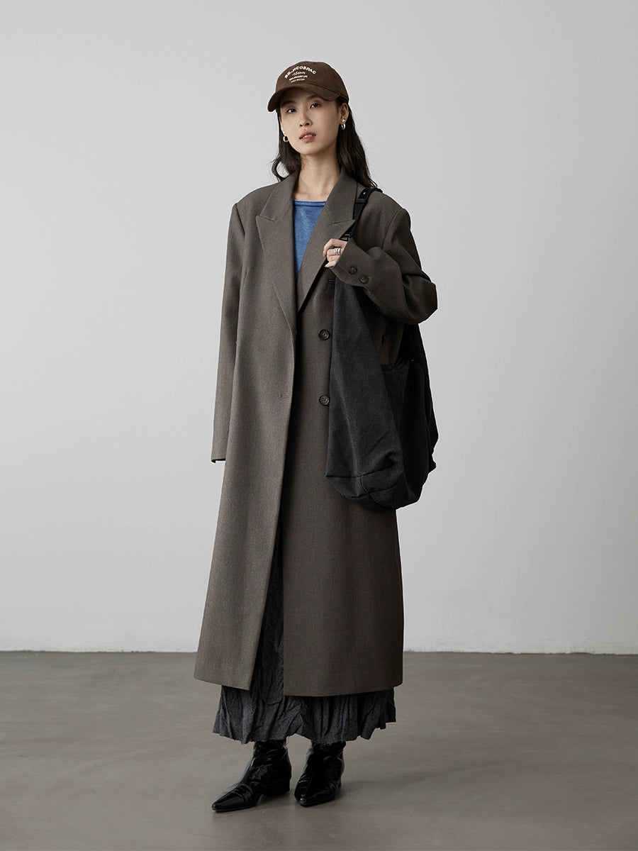 [Jazzanzug] Grauer Silhouettenmantel von CAREMIND, langer High-End-Trenchcoat im Kniestil 