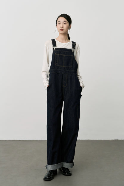 CAREMIND retro marineblau werkzeug denim overalls neue Koreanische version dünne alter-reduzierung 