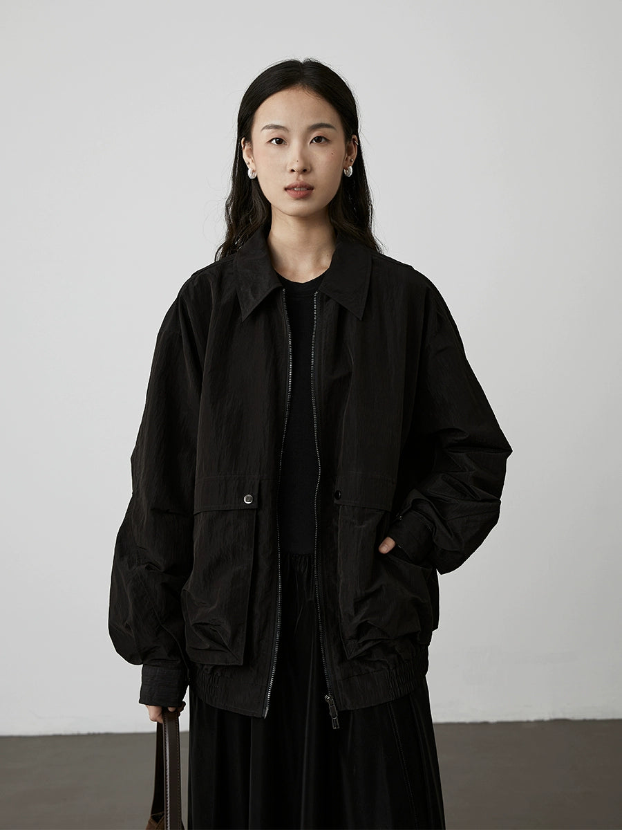 [Kurokawa-Jacke] CAREMIND Yamamoto Schwarze lässige Kurzjacke Strukturierte Reversjacke mit großer Tasche 