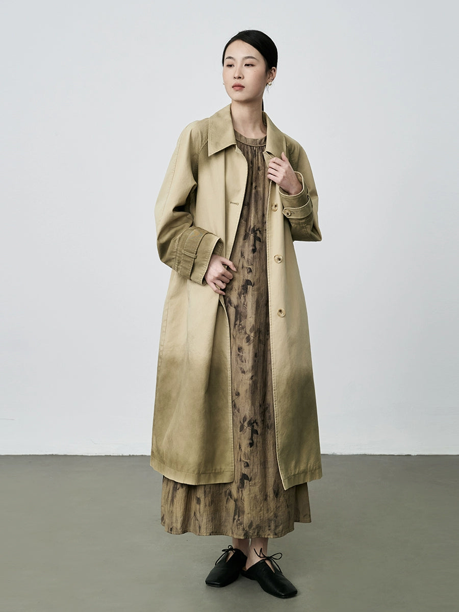 CAREMIND Classic silhouette trench coat women's fried color craftsmanship high-end atmosphere medium and long coat